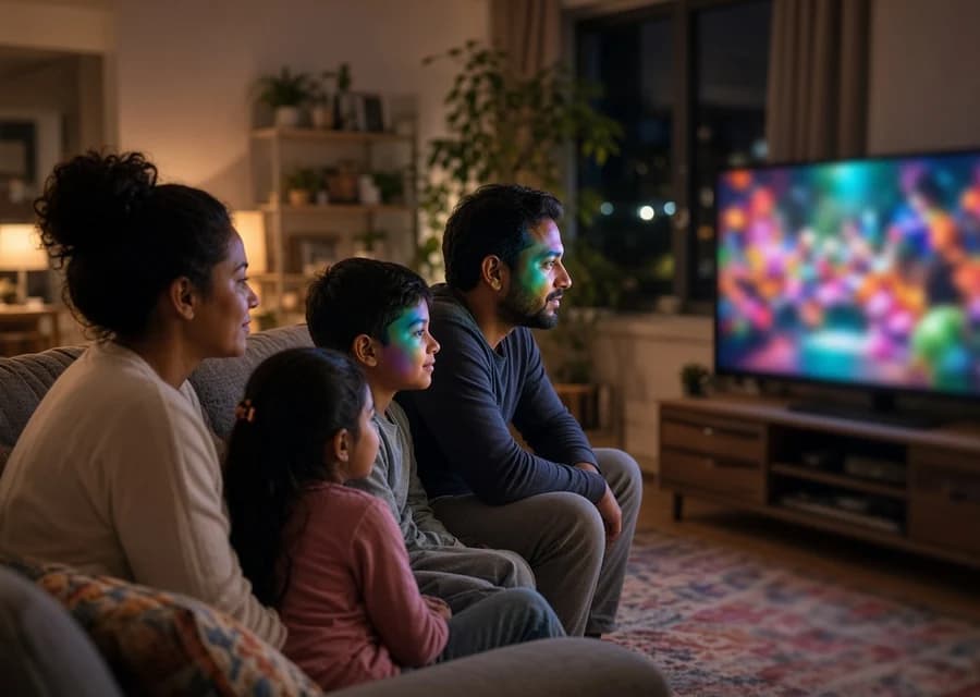Familie beim gemeinsamen Fernsehabend