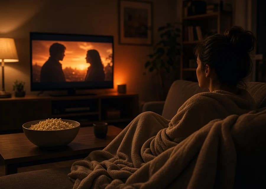 Filmabend mit Decke und Fernseher